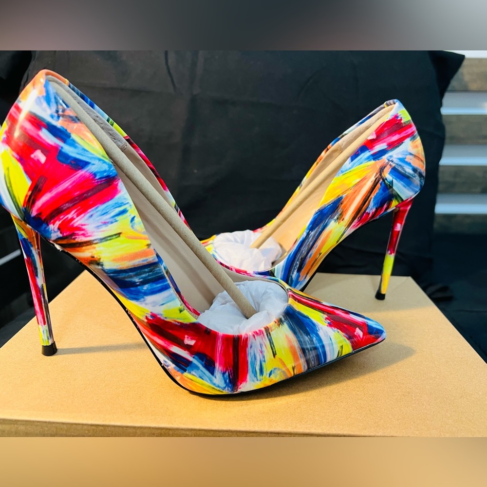 Steve Madden Vala Yellow Multicolored Heels - Picture 12 of 12